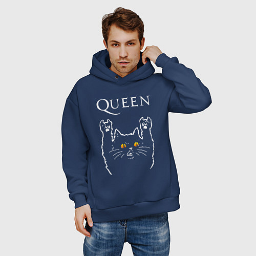 Мужское худи оверсайз Queen rock cat / Тёмно-синий – фото 3
