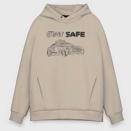 Мужское худи оверсайз Stay safe black / Миндальный – фото 1