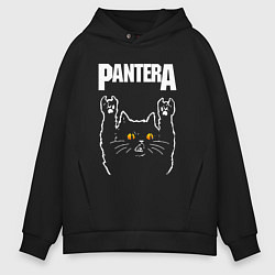 Толстовка оверсайз мужская Pantera rock cat, цвет: черный