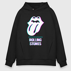 Толстовка оверсайз мужская Rolling Stones glitch rock, цвет: черный