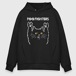 Толстовка оверсайз мужская Foo Fighters rock cat, цвет: черный