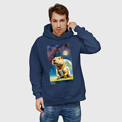 Толстовка оверсайз мужская Capybara brave astronaut - neural network, цвет: тёмно-синий — фото 2