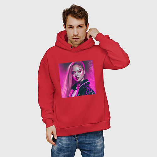 Мужское худи оверсайз Blackpink Lisa аниме рисунок / Красный – фото 3