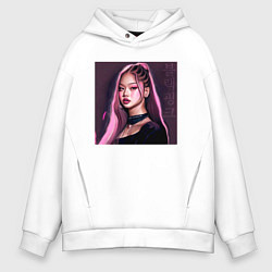 Толстовка оверсайз мужская Blackpink Jennie аниме рисунок, цвет: белый