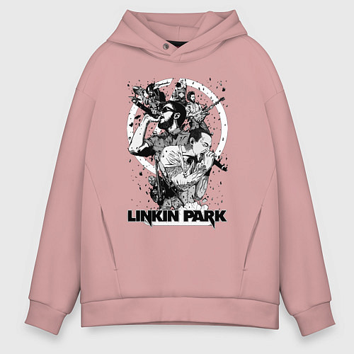 Мужское худи оверсайз Linkin Park all / Пыльно-розовый – фото 1