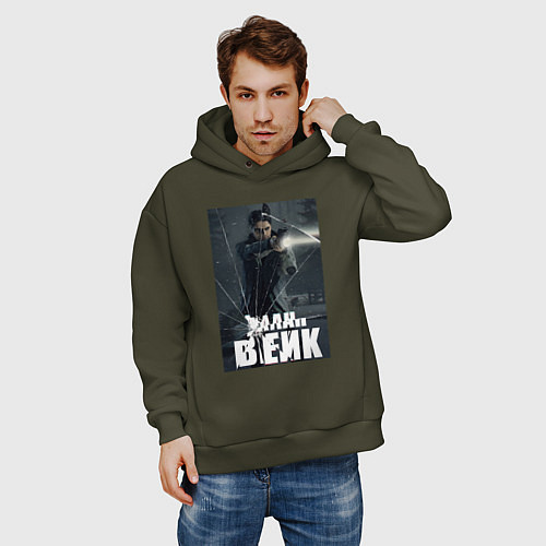 Мужское худи оверсайз Алан Вейк за стеклом / Хаки – фото 3