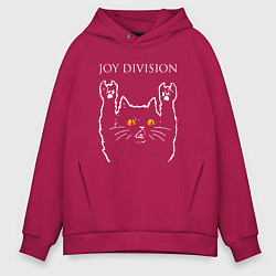 Толстовка оверсайз мужская Joy Division rock cat, цвет: маджента