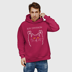 Толстовка оверсайз мужская Joy Division rock cat, цвет: маджента — фото 2