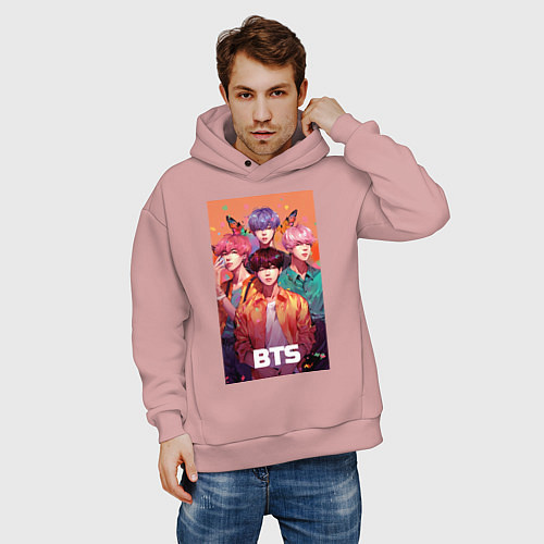 Мужское худи оверсайз BTS kpop anime / Пыльно-розовый – фото 3