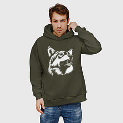 Толстовка оверсайз мужская Голова волка Wolf head, цвет: хаки — фото 2