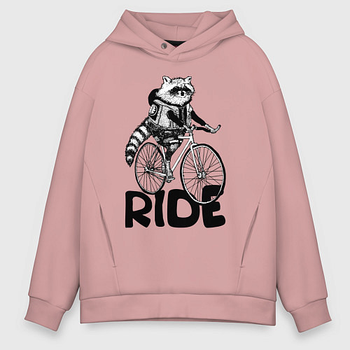 Мужское худи оверсайз Raccoon ride / Пыльно-розовый – фото 1