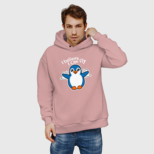 Мужское худи оверсайз Fly penguin / Пыльно-розовый – фото 3