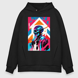 Толстовка оверсайз мужская Cyber skull - pop art, цвет: черный