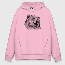 Толстовка оверсайз мужская Медведь улыбается, цвет: светло-розовый