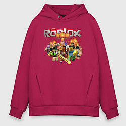 Толстовка оверсайз мужская Роблокс на фоне взрыва roblox, цвет: маджента