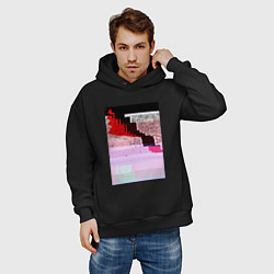Толстовка оверсайз мужская Abstract glitch, цвет: черный — фото 2