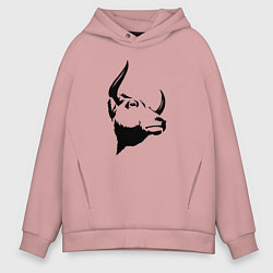 Толстовка оверсайз мужская Голова быка, цвет: пыльно-розовый