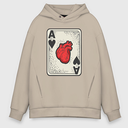 Мужское худи оверсайз Туз сердца / Миндальный – фото 1