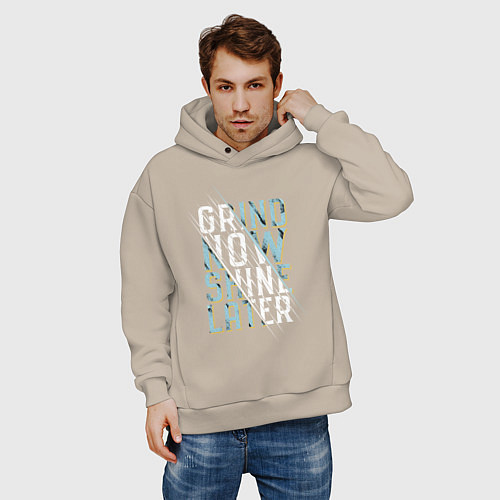 Мужское худи оверсайз Grind now Shine later / Миндальный – фото 3