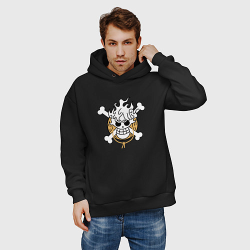 Мужское худи оверсайз Знак Луффи - One piece / Черный – фото 3