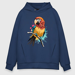 Толстовка оверсайз мужская Акварельный попугай, цвет: тёмно-синий