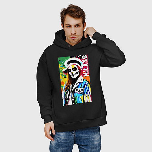 Мужское худи оверсайз Skeleton fashionista - Milano - pop art / Черный – фото 3