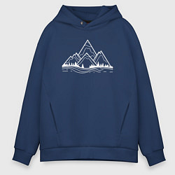 Толстовка оверсайз мужская Лес и горы минимализм, цвет: тёмно-синий
