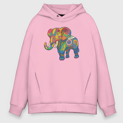 Мужское худи оверсайз Разноцветный слоник / Светло-розовый – фото 1