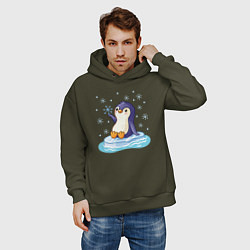 Толстовка оверсайз мужская Пингвин на льдине, цвет: хаки — фото 2