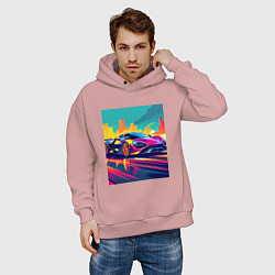 Толстовка оверсайз мужская Авто гонки спортивные, цвет: пыльно-розовый — фото 2