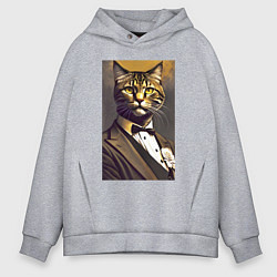 Толстовка оверсайз мужская Крутой котяра - джентльмен - нейросеть, цвет: меланж