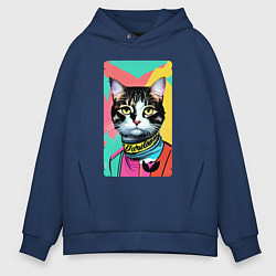 Толстовка оверсайз мужская Pop art cat - neural network, цвет: тёмно-синий