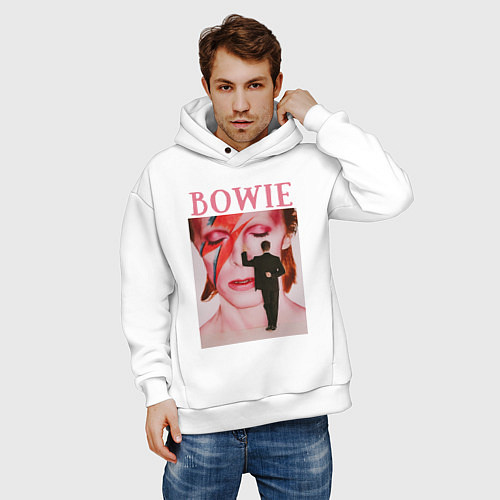Мужское худи оверсайз David Bowie 90 Aladdin Sane / Белый – фото 3