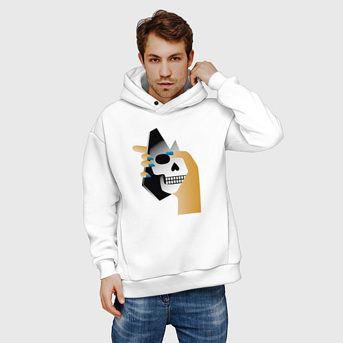 Мужское худи оверсайз Отражение черепа / Белый – фото 3