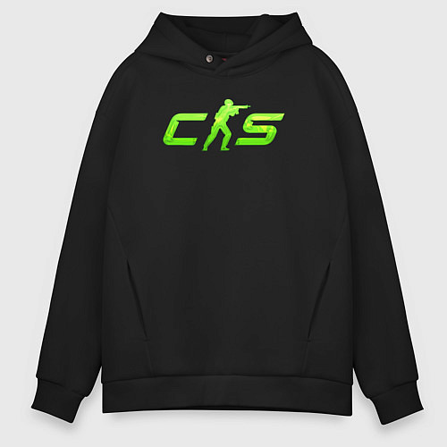 Мужское худи оверсайз CS2 green logo / Черный – фото 1