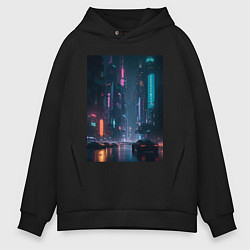 Толстовка оверсайз мужская Cyberpank, цвет: черный