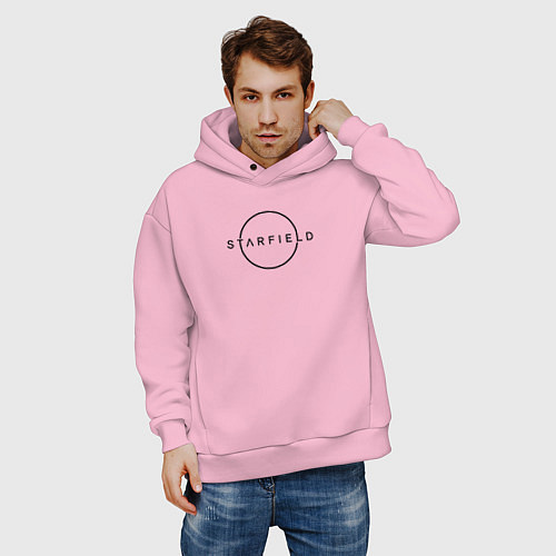 Мужское худи оверсайз Starfield лого черный / Светло-розовый – фото 3