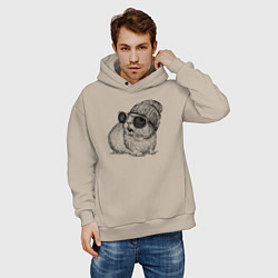 Толстовка оверсайз мужская Морская свинка в очках и шапке, цвет: миндальный — фото 2