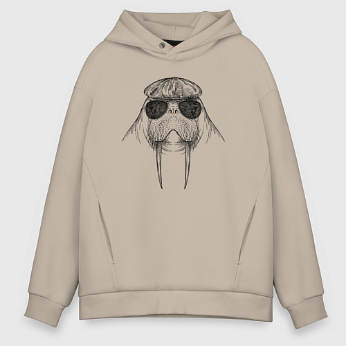 Мужское худи оверсайз Морж модный / Миндальный – фото 1