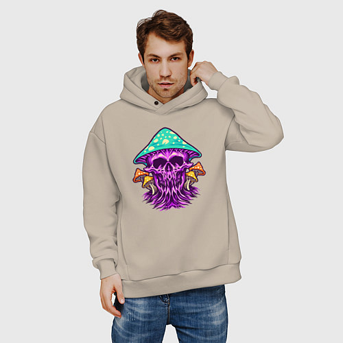 Мужское худи оверсайз Mushroom skull / Миндальный – фото 3