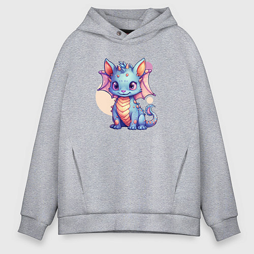 Мужское худи оверсайз Cute dragon cat / Меланж – фото 1