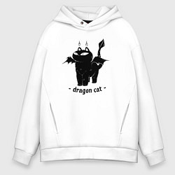 Толстовка оверсайз мужская Black dragon cat, цвет: белый