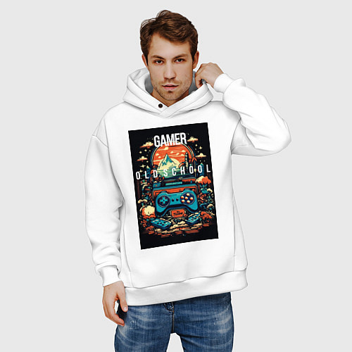 Мужское худи оверсайз Геймер old school / Белый – фото 3