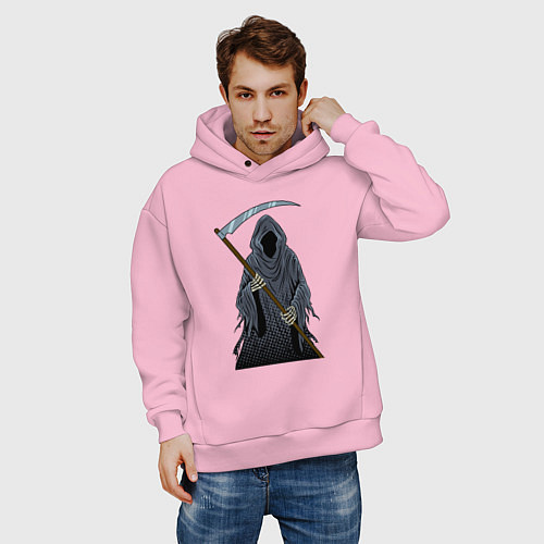 Мужское худи оверсайз Призрак смерти с косой / Светло-розовый – фото 3