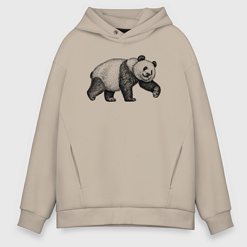 Мужское худи оверсайз Панда гуляет / Миндальный – фото 1