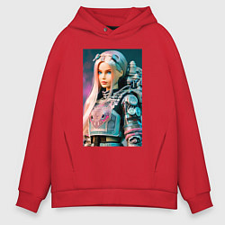 Толстовка оверсайз мужская Barbie - cyberpunk - neural network, цвет: красный