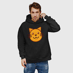 Толстовка оверсайз мужская Оранжевый котик счастлив, цвет: черный — фото 2