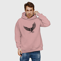 Толстовка оверсайз мужская Орёл машет крыльями, цвет: пыльно-розовый — фото 2