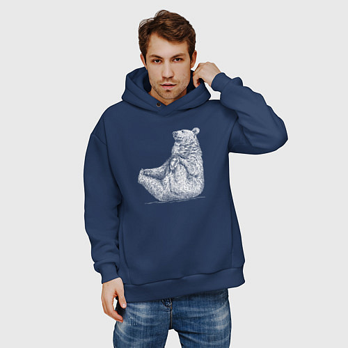 Мужское худи оверсайз Медведь сидит балдеет / Тёмно-синий – фото 3