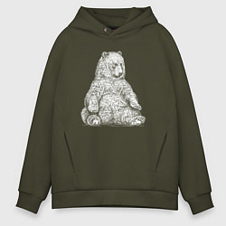 Толстовка оверсайз мужская Медведь сидит отдыхает, цвет: хаки